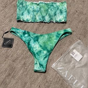 NWT Zaful Green & White Strapless Thong Bikini M